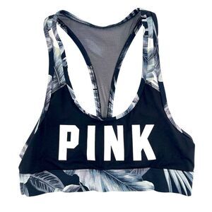 PINK Victoria’s Secret Ultimate Unlined Tropical Logo Racerback Sports Bra Small